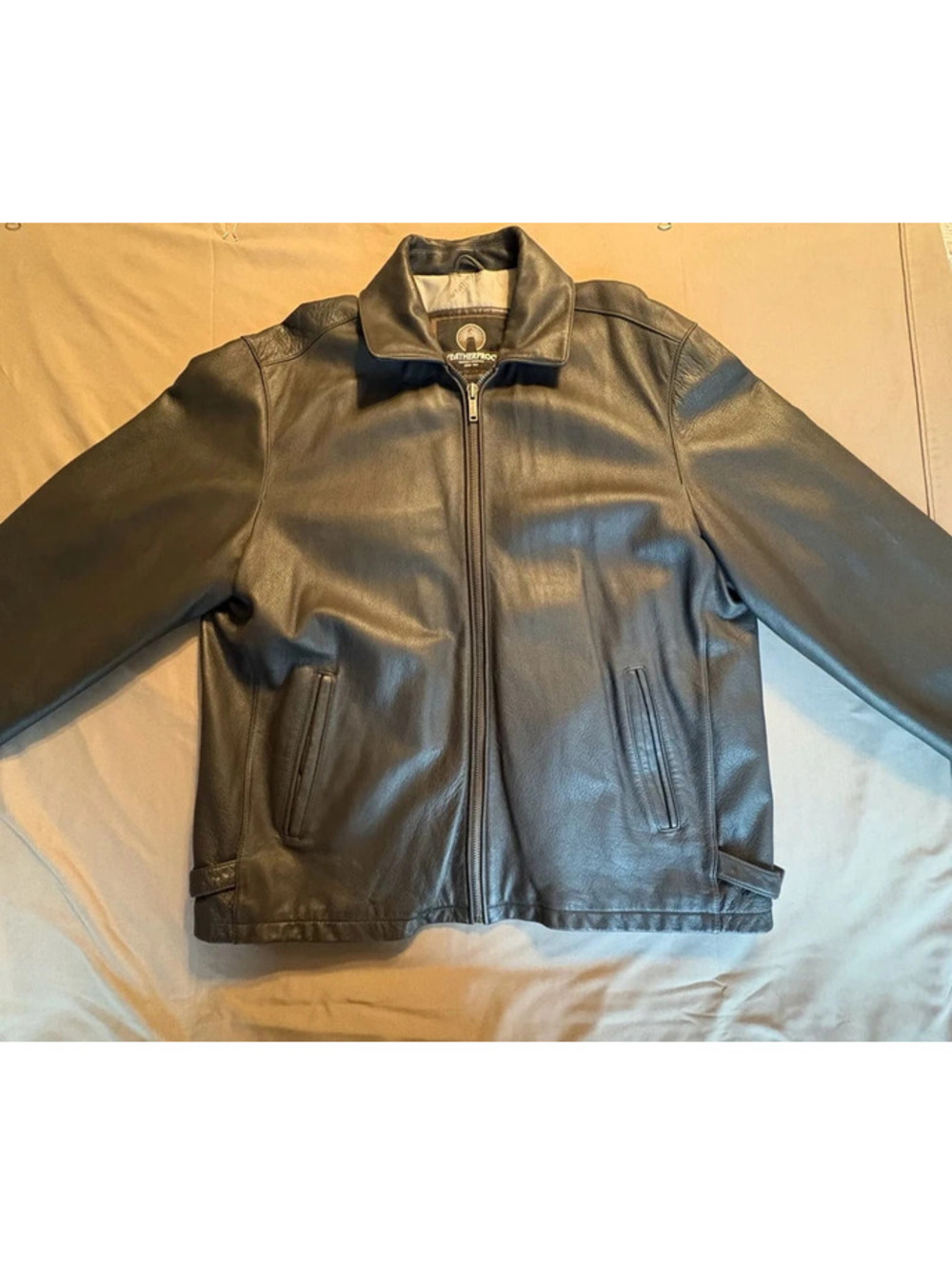 Weatherproof Vintage Brown Genuine Leather Bomber Jacket; XL